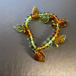 NEW Green Brown Natural Glass Bead Leaf Bracelet